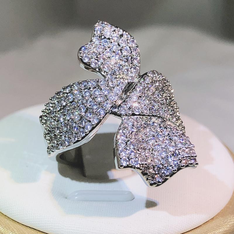 925 Sterling Silber Neuer Doppelbogen Wickelzirkon Ring Modeschmuck Geschenk für Party Hochzeit Verlobung