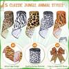 5 Rolls Jungle Animal Wired Ribbons 2.5 Inch Party Decorations Safari Animal Burlap Wrapping Ribbon for Crafts Leopard Zebra Cheetah Leaves Printed