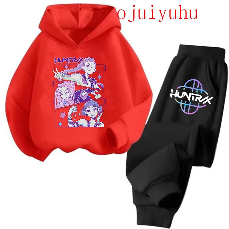 Sets Children Hoodies Kpop Demon Hunters Kawaii Pullover Sweatshirt Anime Trucksuit Cartoon Girls Boy Kids Autumn Casual Clothes