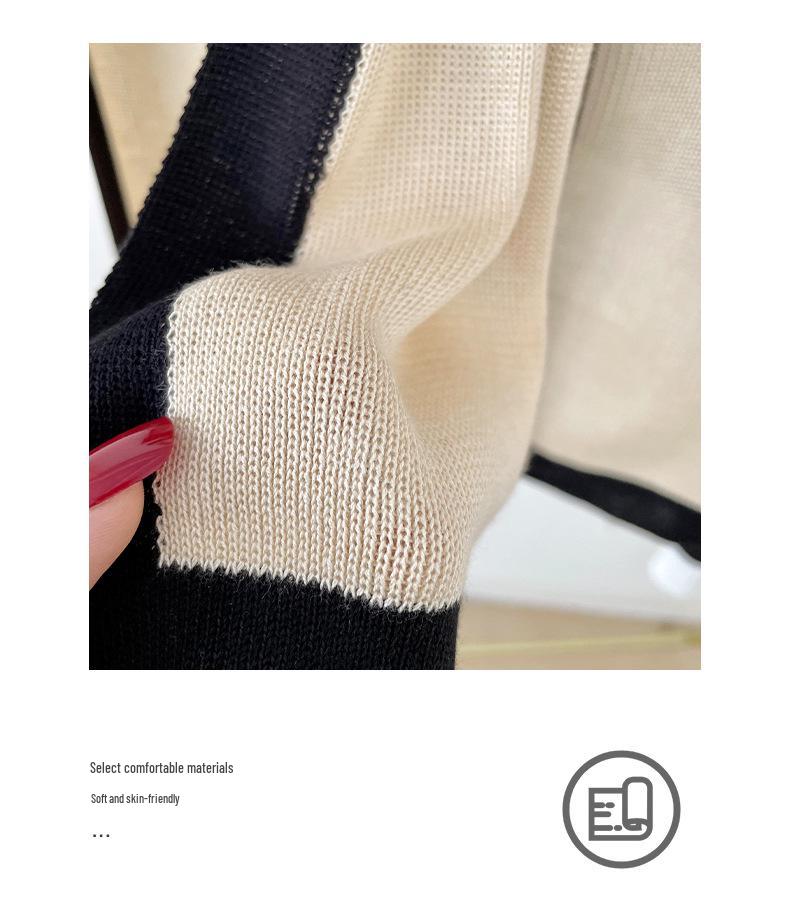 Navy Style Knitted Shawl for Women: Spring/Summer Sun Protection, Air-Conditioned Room Wear, Color Block Design, Fake Collar.