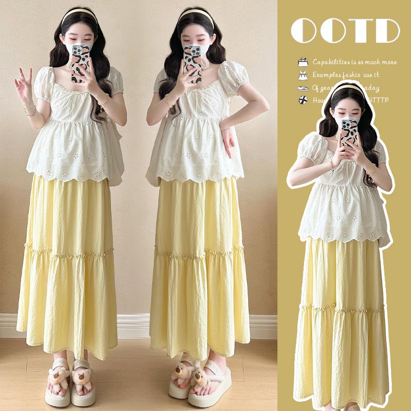 2026 Summer Sweet Doll Shirt with Embroidered Top & Belly Support Skirt 2XL