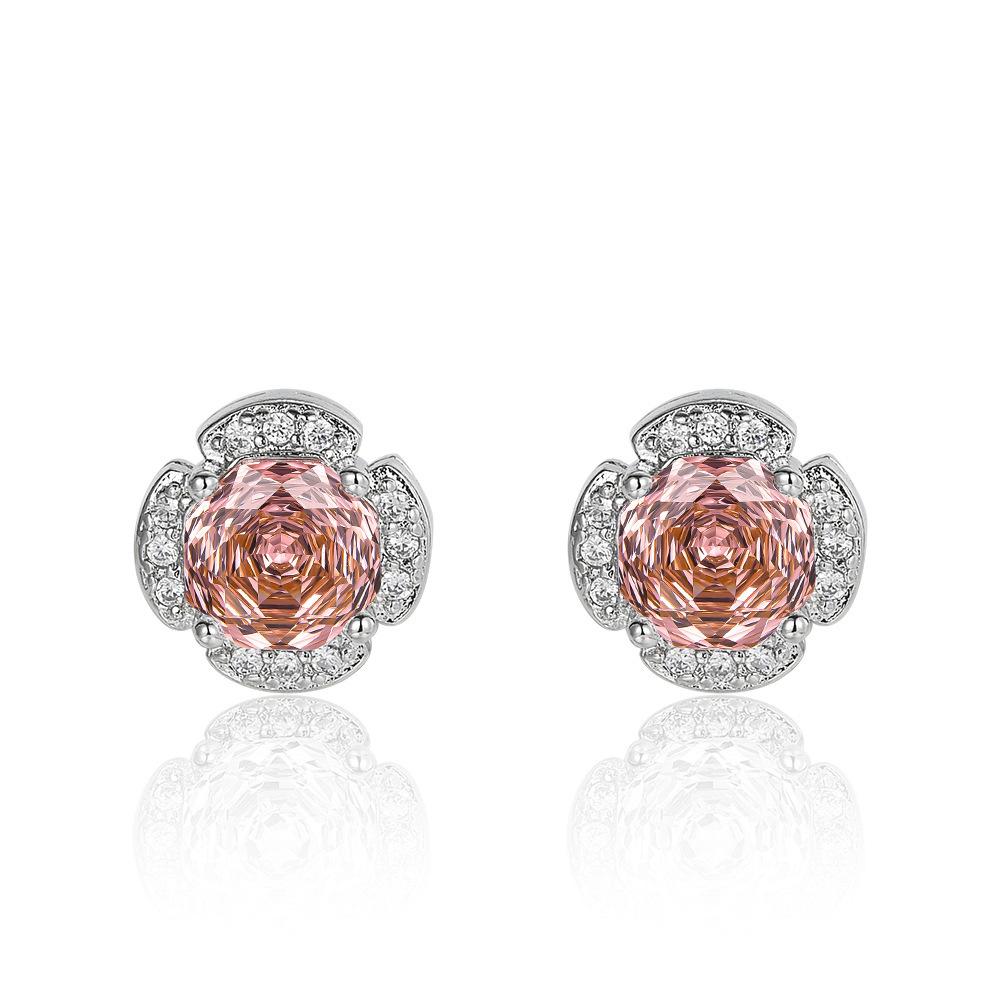 New Seiko Rose Cut Papalacha Zircon Necklace Earrings Color Treasure Ring Three-piece Set