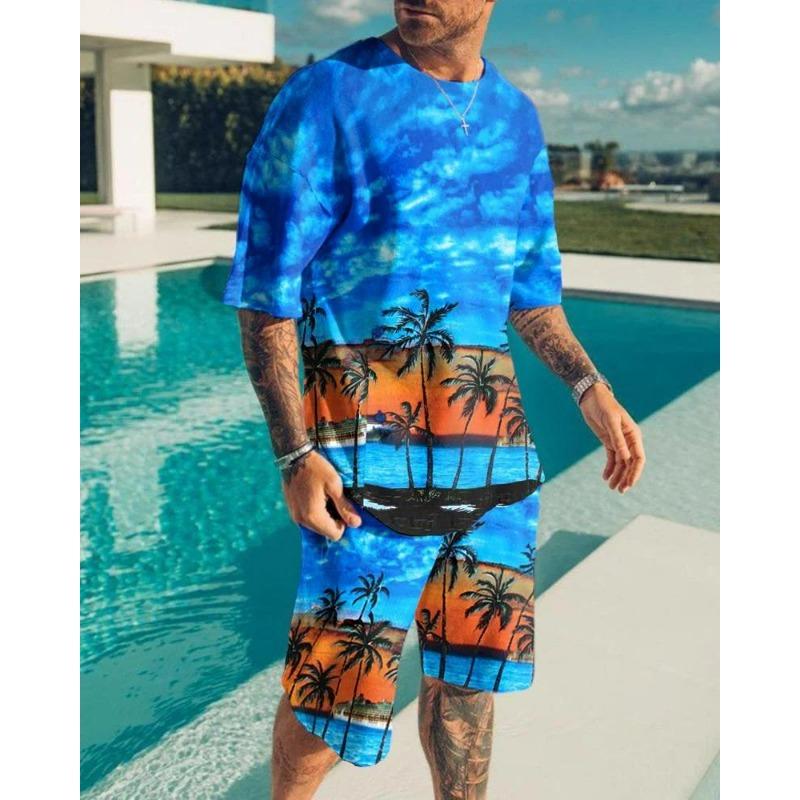Summer Men's Clothing Letter 3d Print T Shirt Shorts Sets Male Breathable Tracksuits Plus Sized Men's T-shirts Suits Fashion Sportswear Set