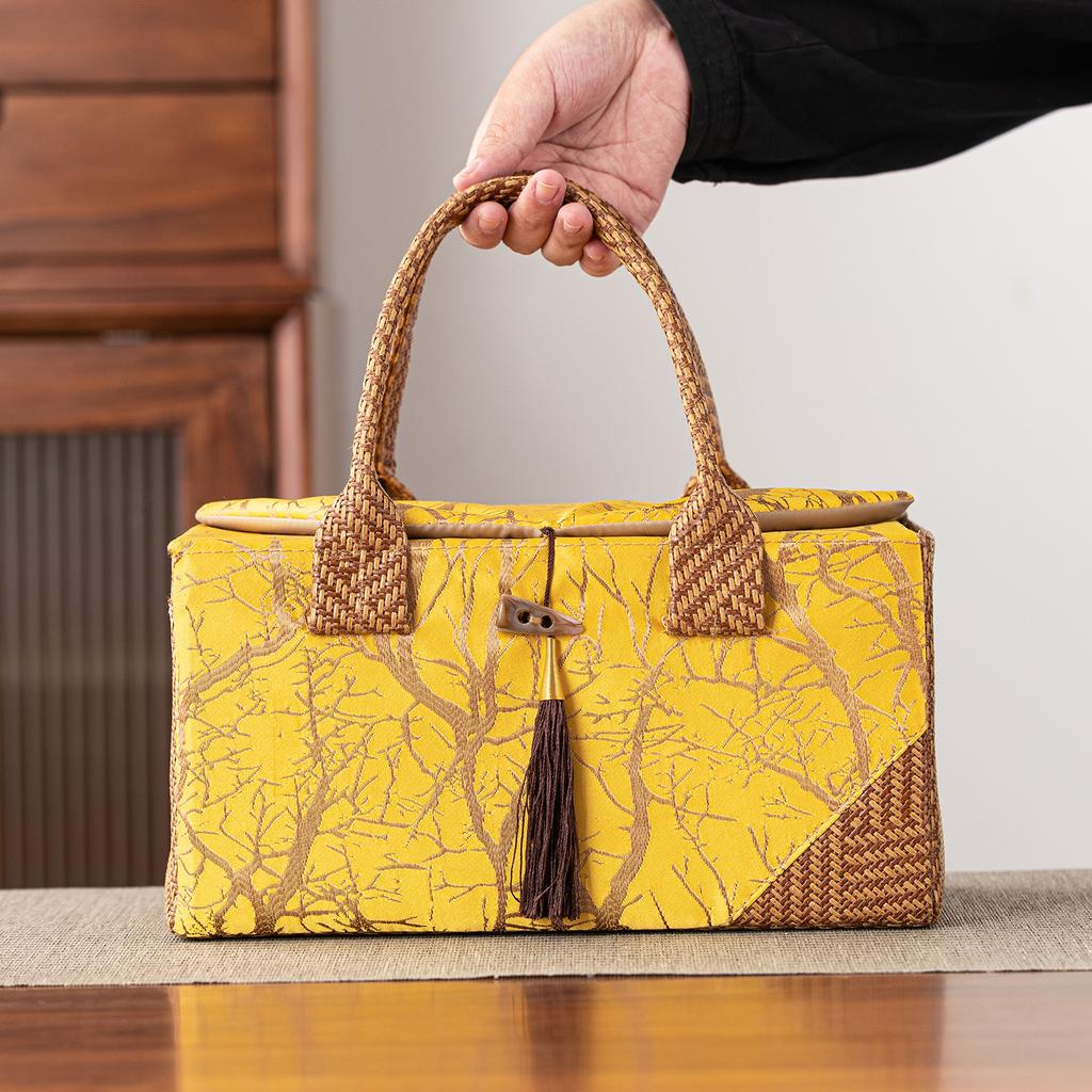 High End Rattan Woven Cloth Bag Ceramic Tea Can Packaging Box Multi Functional Universal Gift Cases Company Annual Meeting Box