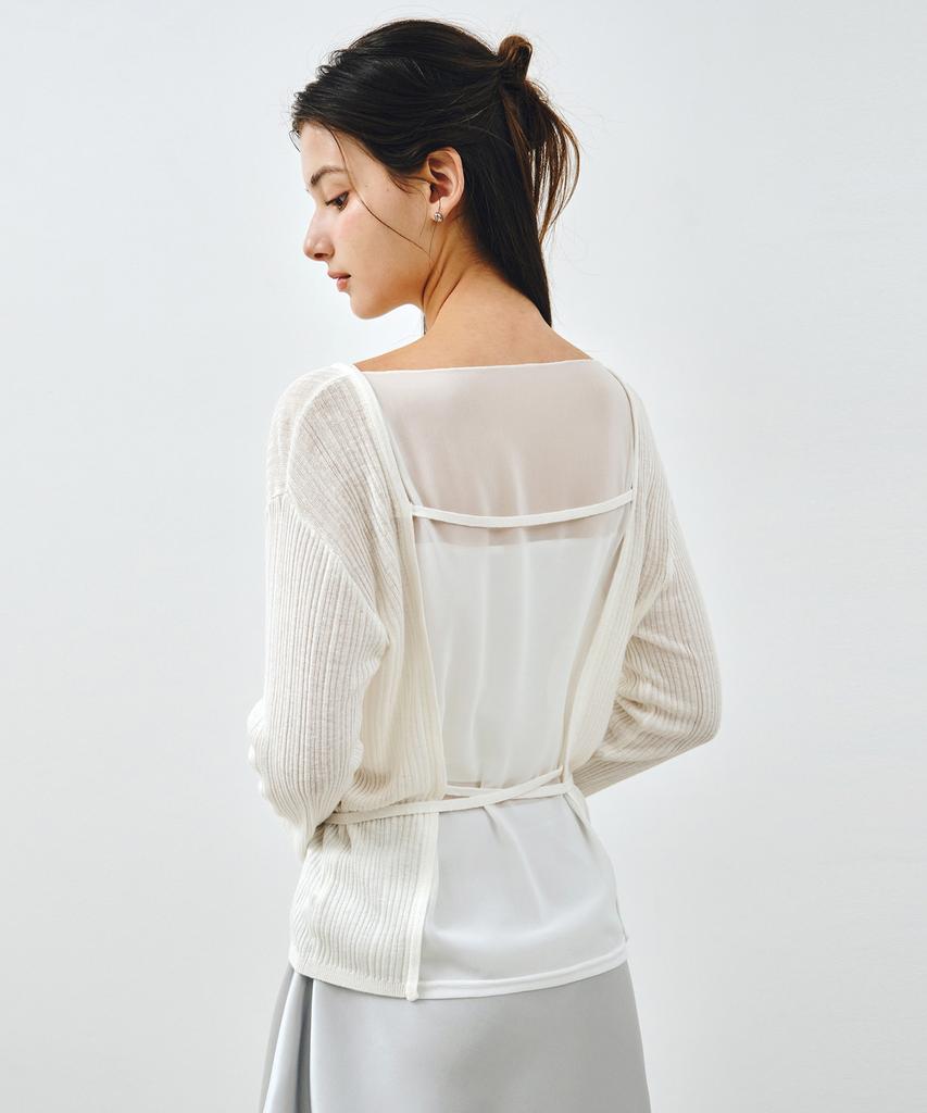 MONGDOL See-Through Lace-Up Knit Blouse White Mdbl009White