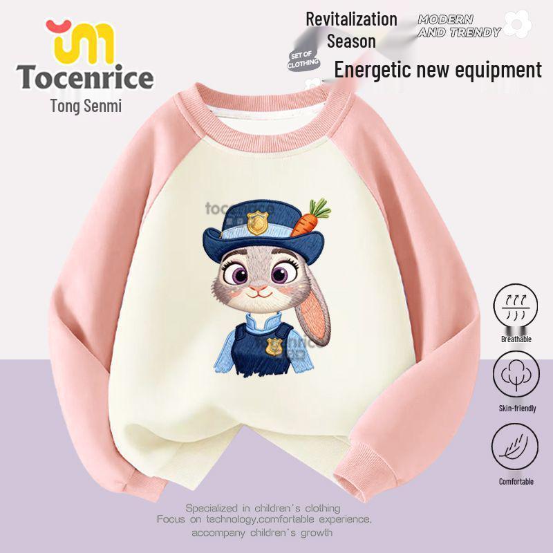 Zootopia Girls' Raglan Sleeve Sweatshirt - Trendy Autumn/Winter Loose Fit Round Neck Top for Kids