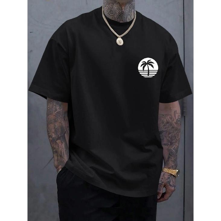 Vícebarevné pánské tričko s potiskem Coconut Tree Cool Tee Summer Oversize Top s výstřihem do O Krátký rukáv pro muže