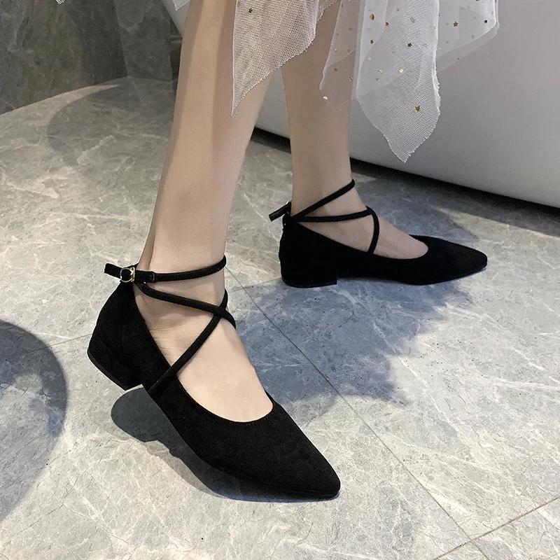 Low Heel Elegant Evening Women's Shoes Pointed Toe Pink Ladies Footwear Square Heels A Slip on Shoe Non Youthful Emo Offer Chic