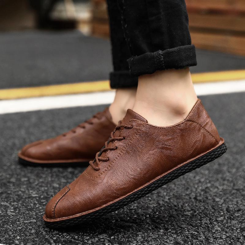 

Мягкая кожаная повседневная обувь для мужчин в стиле ретро, британская деловая обувь, роскошные брендовые оксфорды, осенние мужские прогулочные туфли, удобные на шнуровке 44 коричневый
