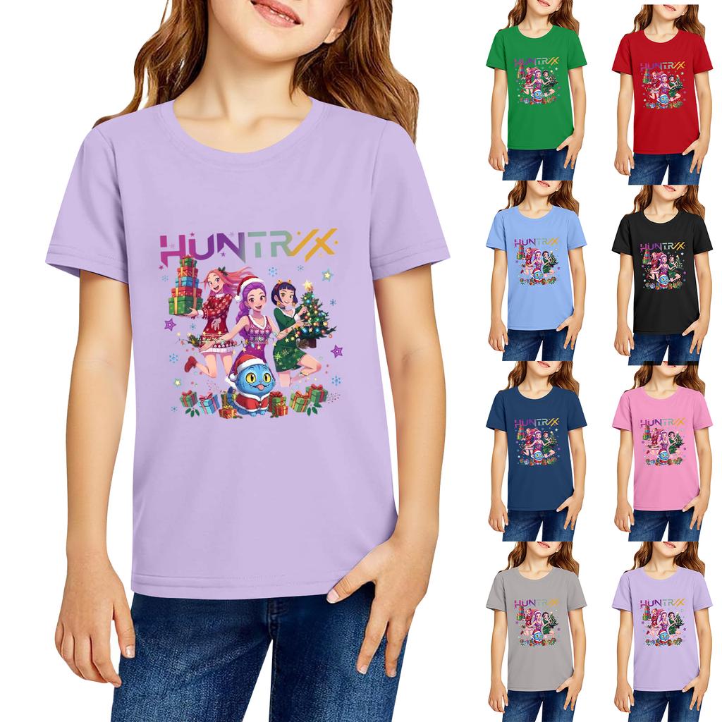 Fashionable Round Neck Short Sleeve Work Clothes Printed Tops For KID Summer Tops