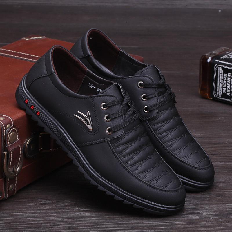 

2024 Spring and Autumn New Men s Business Breathable Casual Versatile Comfortable Soft Bottom Round Head British Men s Lace-Up Leather Shoes 39 чёрный