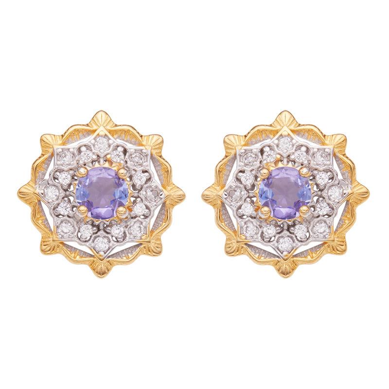 Natural Garnet Tanzanite Sapphire Topaz Stud Earrings Women'S S925 Sterling Silver Gemstone Ear Jewelry