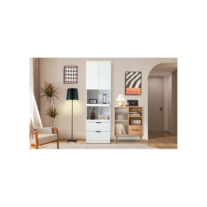 Armoire de cuisine - MUVOE - 200 cm - 2 portes - 2 tiroirs - Blanc mat