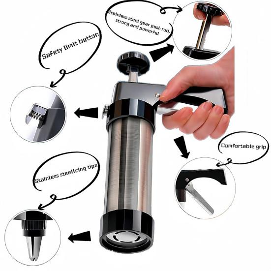 Cookie Press with Nozzles Stainless Steel Biscuit Maker Easy Squeeze Dough Maker Cookie Decorating Tool for Home Commercial Use