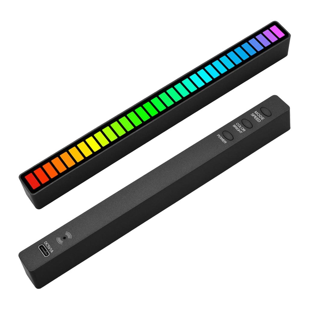 RGB Sound Control Rhythm Lights 2 PCS 32 LED 18 Colors Audio Spectrum Mode 5 Levels of Speed 4 Levels of Brightness TYPE C USB Portable Voice