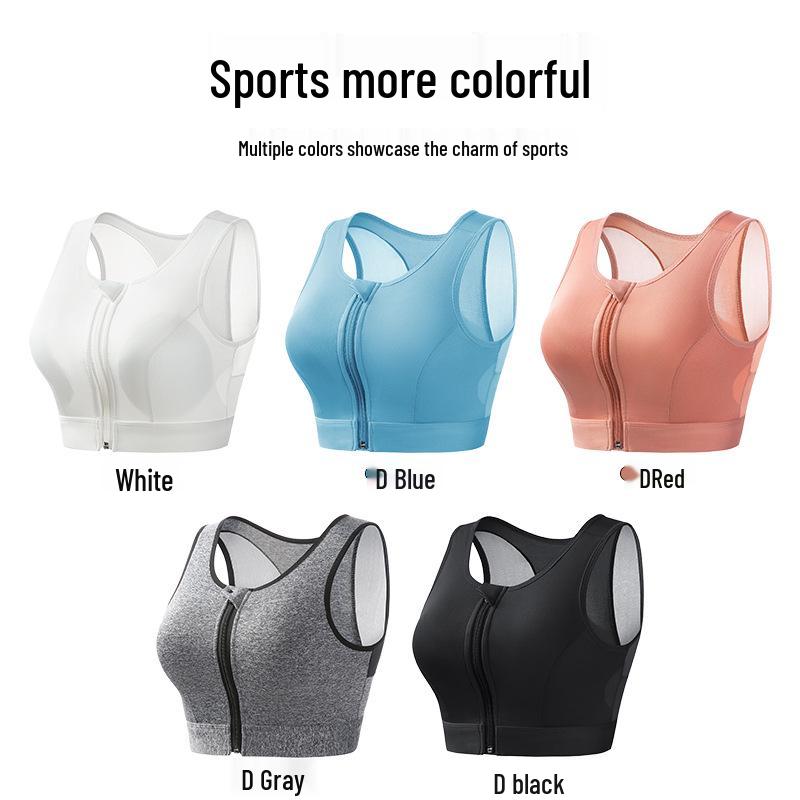 Women's Wireless Sports Bra - Front Zipper, Anti-Sag, Shockproof, Plus Size, Beautiful Back Design for Fitness and Running