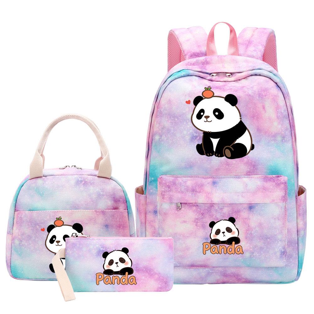 3-delige Tie Dye Panda Rugzak Set Kawaii Rugzak voor Naar School met Lunchtasje Etui, Reizen Dagrugzak voor Kinderen Meisjes