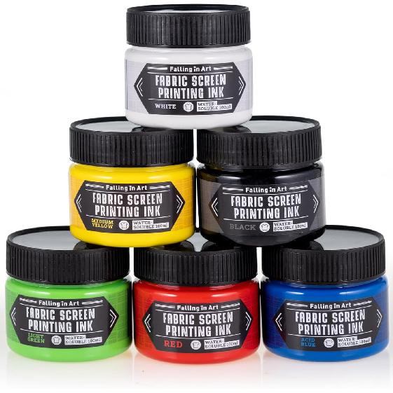 Набор красок для шелкографии по ткани Falling in Art, 4 унции, стойкие краски для ткани для печати на футболках и шелке, 6 цветов