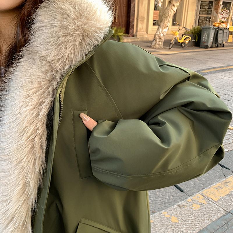 Mote Damekåper Vinterparkas Fuskepelskrage Løse Tykke Varm Oversize Yttertøy Damejakker