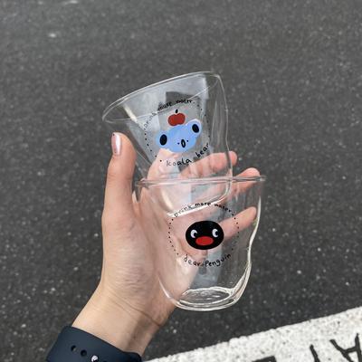 Niche Simple Ins Cartoon Koala Penguin Glass, High Temperature Resistant Juice Cup Coffee Cup Couple 280Ml
