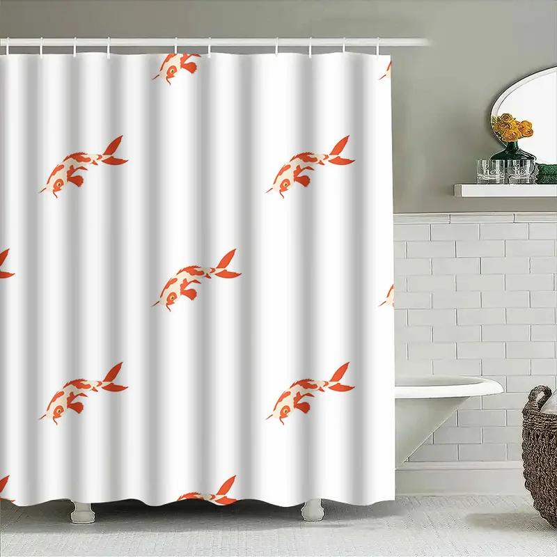 Home Decor Bedruckter Duschvorhang Für Badezimmerdekoration Moderne Wasserdichte Vorhänge Mit Orangenem Fischmuster