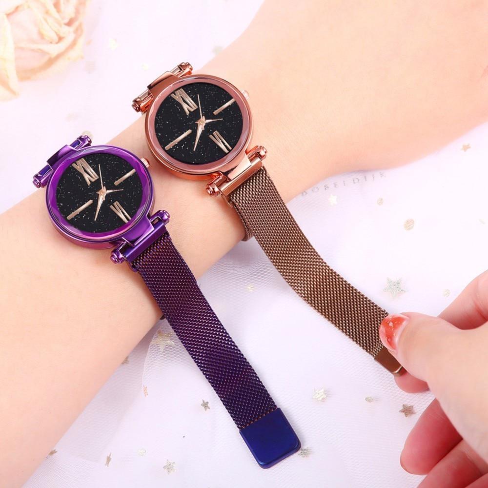 Women watches hours Mesh Magnet Starry Sky Watch Luxury Ladies Roma Dial Quartz Wristwatch