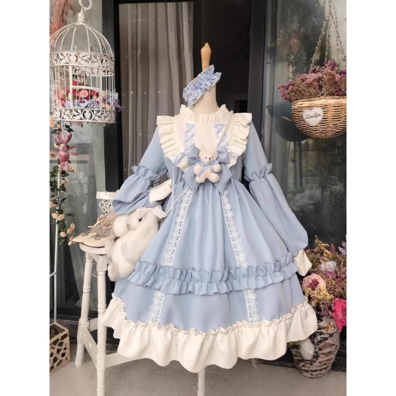 Adult Girl New Cute Sweet Student Long Sleeve Lolita Dress Performance Party Performance Dress