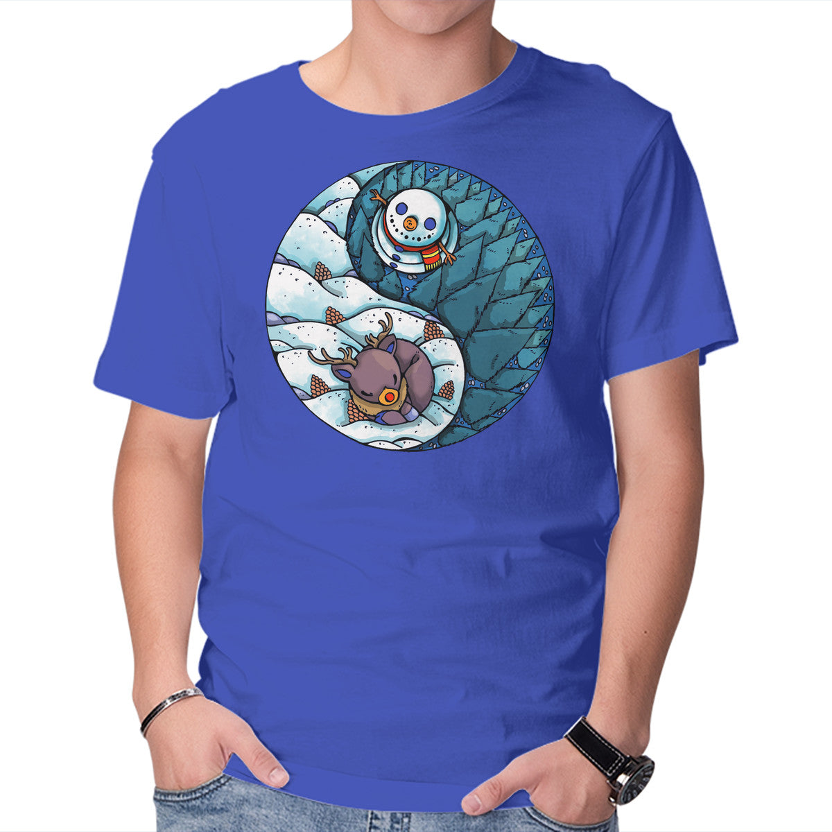 Unisex Crew Neck T-Shirt Yin Yang Winter Graphic Short Sleeve Casual Tee XS