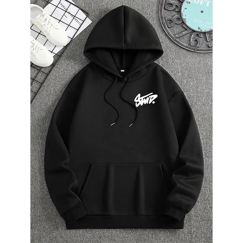 Hanorac Trendy pentru Bărbați cu Imprimeu cu Litere și Glugă - Croială Largă, Stil Străzii European American, Colecția de Primăvară/Toamnă