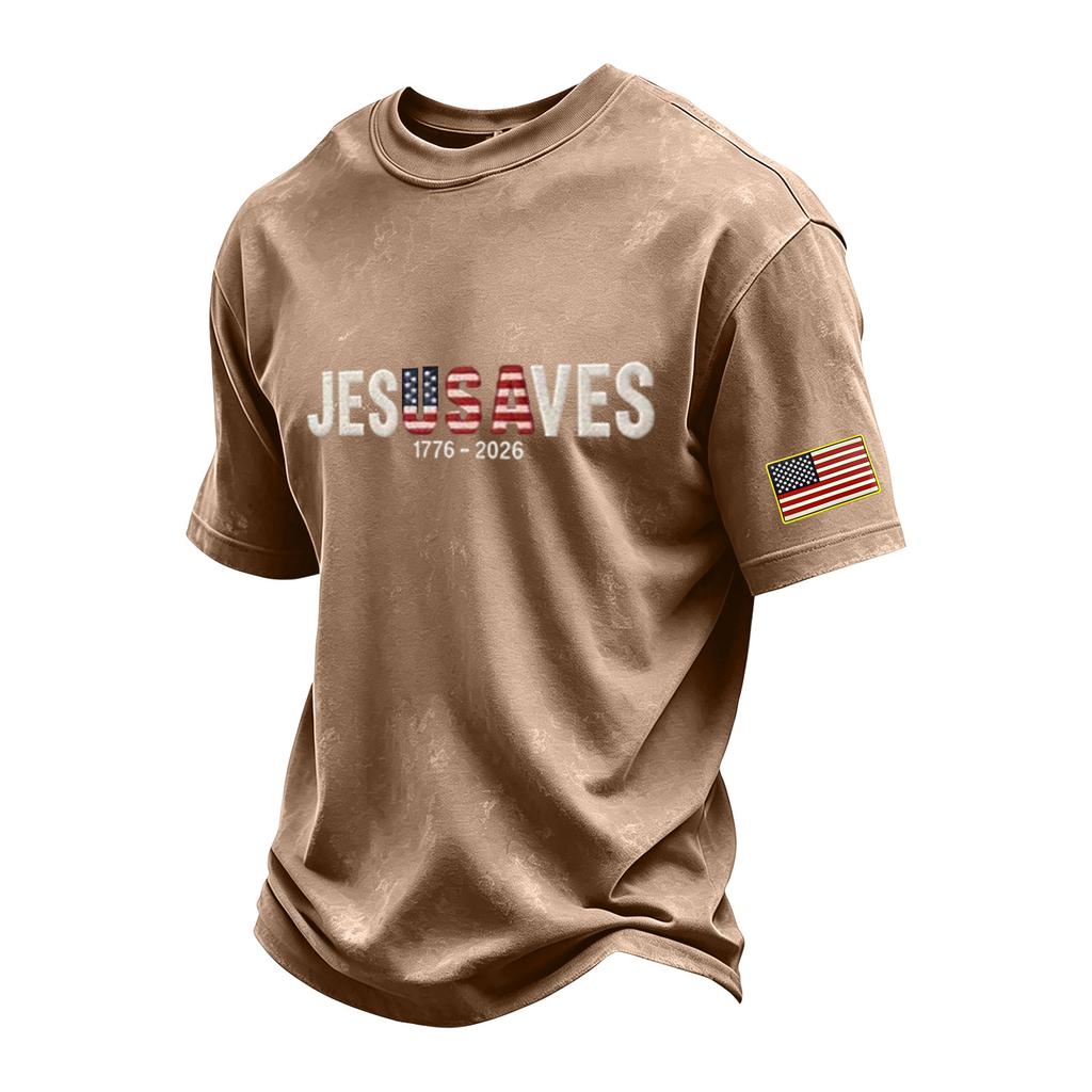 Men’s Crew Neck Short Sleeve T Shirt with USA Letter Print and American Flag Patch Cotton Casual Loose Fit Top for Everyday Wear