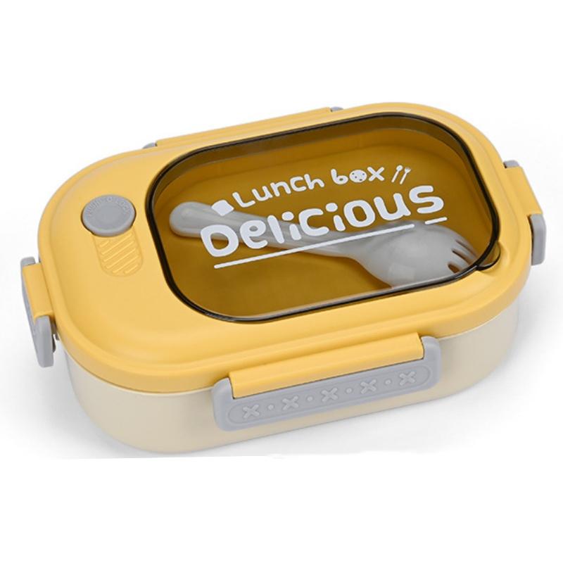 

Разделенная коробка для бенто, пищевая пластиковая коробка для ланча в микроволновой печи с вилкой, переносной контейнер для еды для школьных столовых приборов на открытом воздухе 1&800ml&1 жёлтый