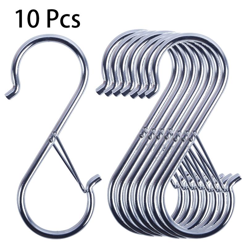 

10Pcs S Hooks For Hanging Black S Hooks Heavy-Duty Metal Hooks With Safety Buckle Designs For Hanging Plants, Lights, Kitchen