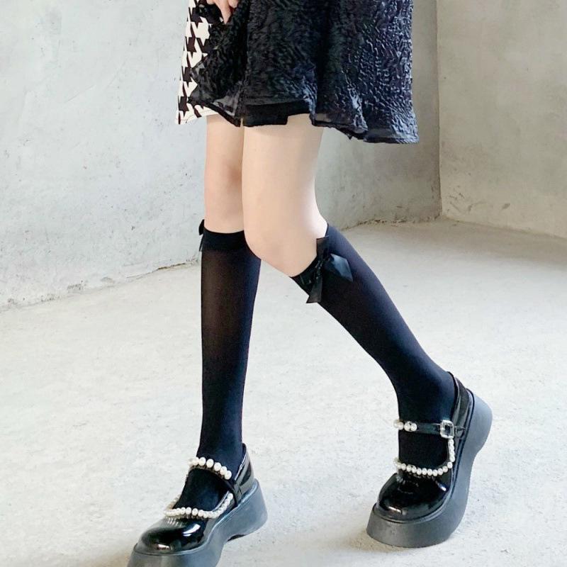 High-Value JK Lolita Sweet Lace Bow-Knot Mid-Calf Socks – Soft Summer Style