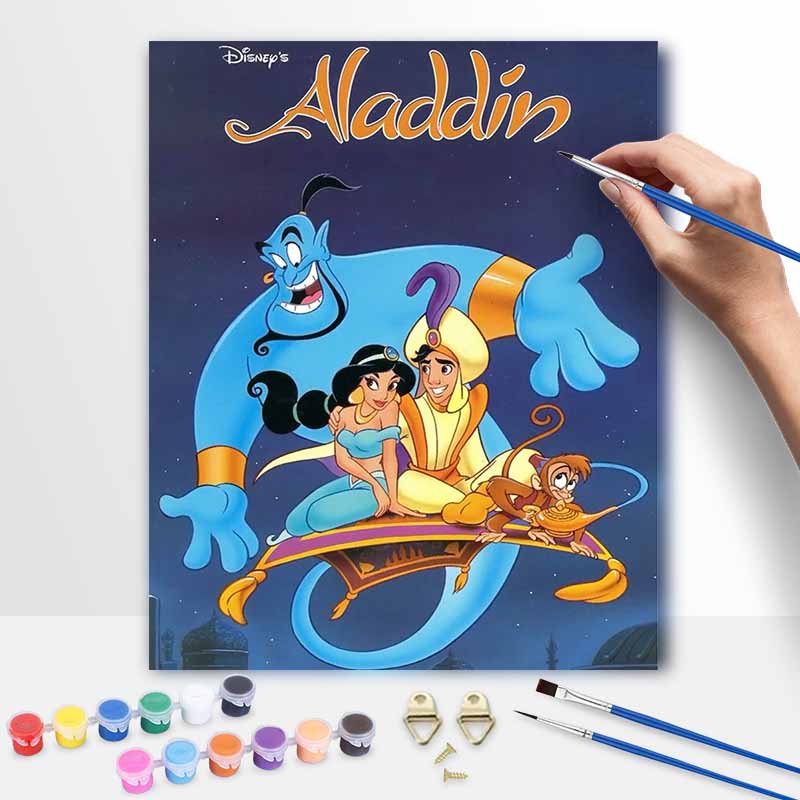Disney Aladdin Oil Paint by Numbers Painting Kit Handmade Diy Home Decor Gifts, Classic Movie Wall Art Set for Living Room Decor Wall Art
