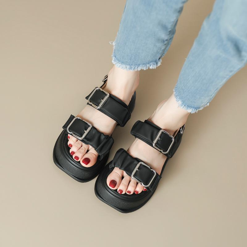 Platform sandals women's summer new Internet celebrity fashion women's one-button Roman sandals women's wide strip muffin shoes