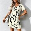 Mode d'été pour femmes Robe à col en V à manches courtes avec imprimé géométrique rétro Jupe courte sexy Robes
