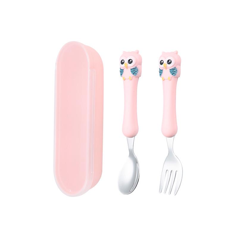 304 Stainless Steel Children's Owl Cutlery Set – Knife, Fork, Spoon for Baby Feeding