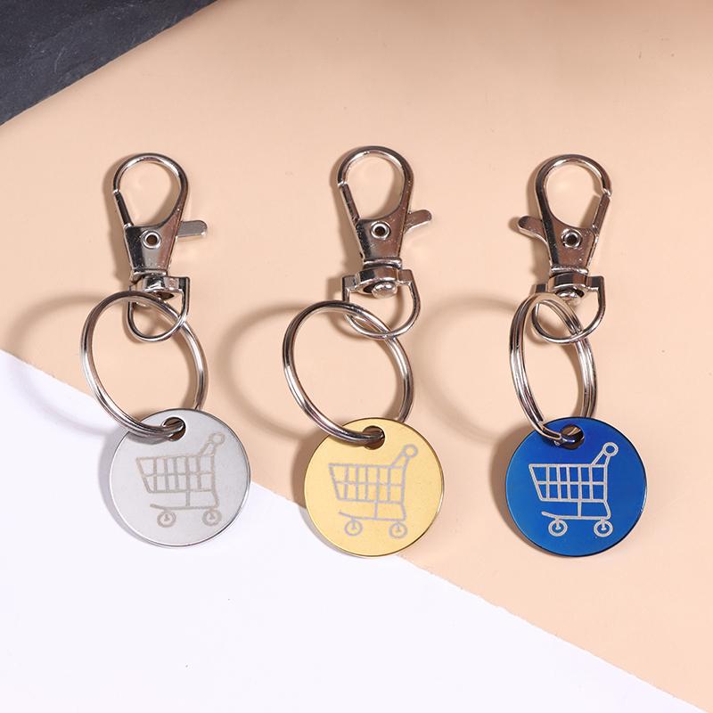 Shopping Trolley Tokens Key Ring With Carabiner Hook Mini Metal Supermarket Cart Remover Coin Label Keychain For Unisex