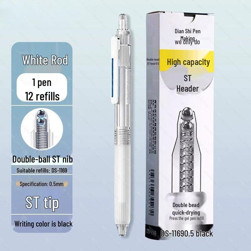 Zhibi DS-0179 Push-Type Gel Pen 0.5mm, Black, Quick-Drying, Silent, Smooth Tip for Practice.