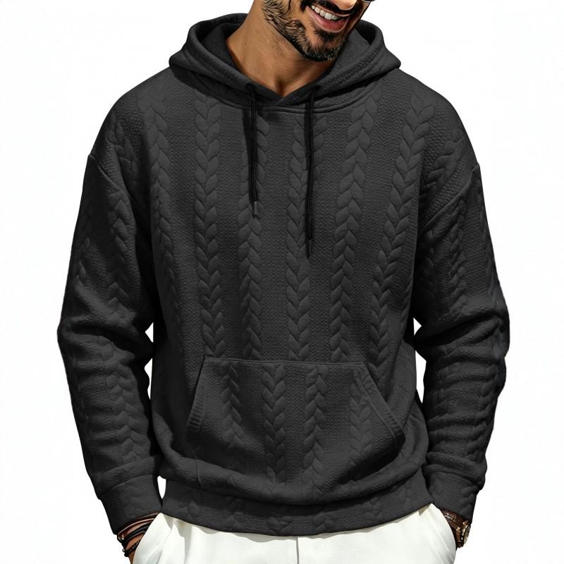 Mens Hooded Casual Sweatshirt With Jacquard Lightweight Cotton Blend Long Sleeve