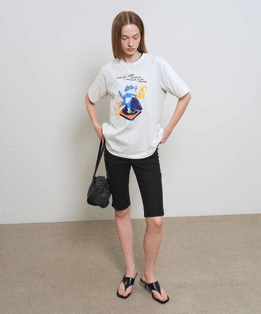 GENERALIDEA Dancing Cat Oversized Short Sleeve T-Shirt [Light Grey] / Gf2Lts519