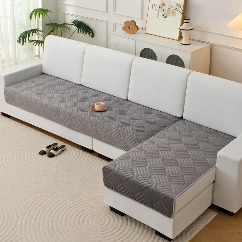 Striped Velvet Sofa Mat Towel L Shape Pets Kids Sofa Pad Pets Kids Solid Color Non-Slip Couch Slipcover Home Funda Sofa