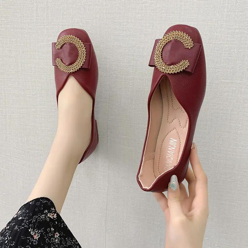 Fashion Office Low Heel Elegant Shoes for Women Red Black Woman Flats Non Slip High Quality Fashion Fashionable Social Casual Stylish 39