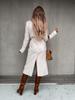 2024 Women's V-Neck Long Woolen Coat: Stylish Spring/Autumn Overcoat with Tie