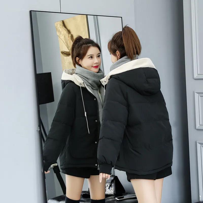 Autumn Winter Warm Hooded Coat Women Solid Loose Down Cotton Jacket Ladies White Casual Slim Quilted Windproof Parka Outwear Padded Jacket