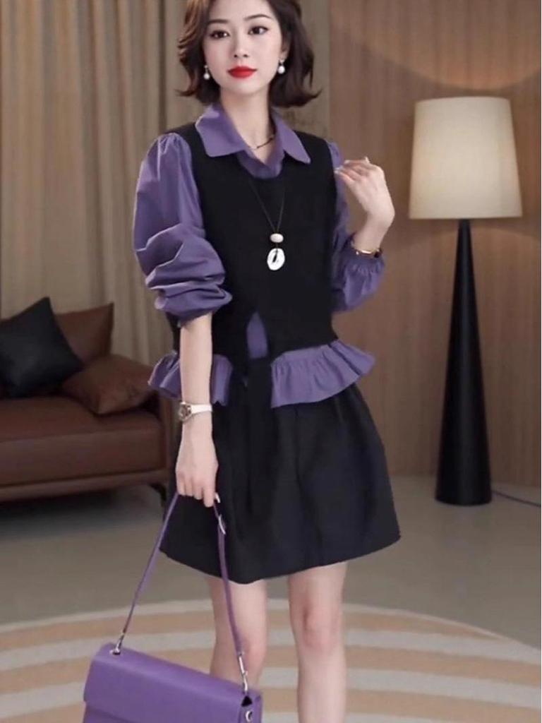 2025 Women’s Autumn School Style OOTD: Layered Knit Vest & Shirt Two-Piece Set
