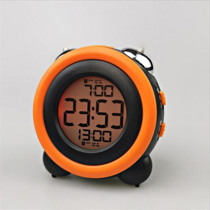 Digital Alarm Clock Time Date Display Double Bell Super Loud for Heavy Sleepers Dual Alarm Blue Backlight for Teens