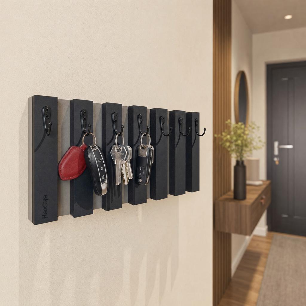 Wooden Key Hanger Lamele 40cm Black