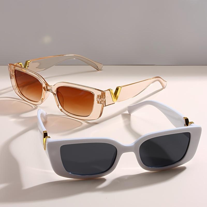 3pcs Women's Cat Eye Fashion Glasses Letter V Decorative Glasses Personalized Rectangular Small Frame Women's Driving Glasses