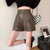 Damen Herbst Oberbekleidung Hohe Taille Schlankmachende A-Linie Weiter Bein PU-Leder Shorts Herbst Winter Mini Shorts Vielseitig Schlanke Passform Heißhosen